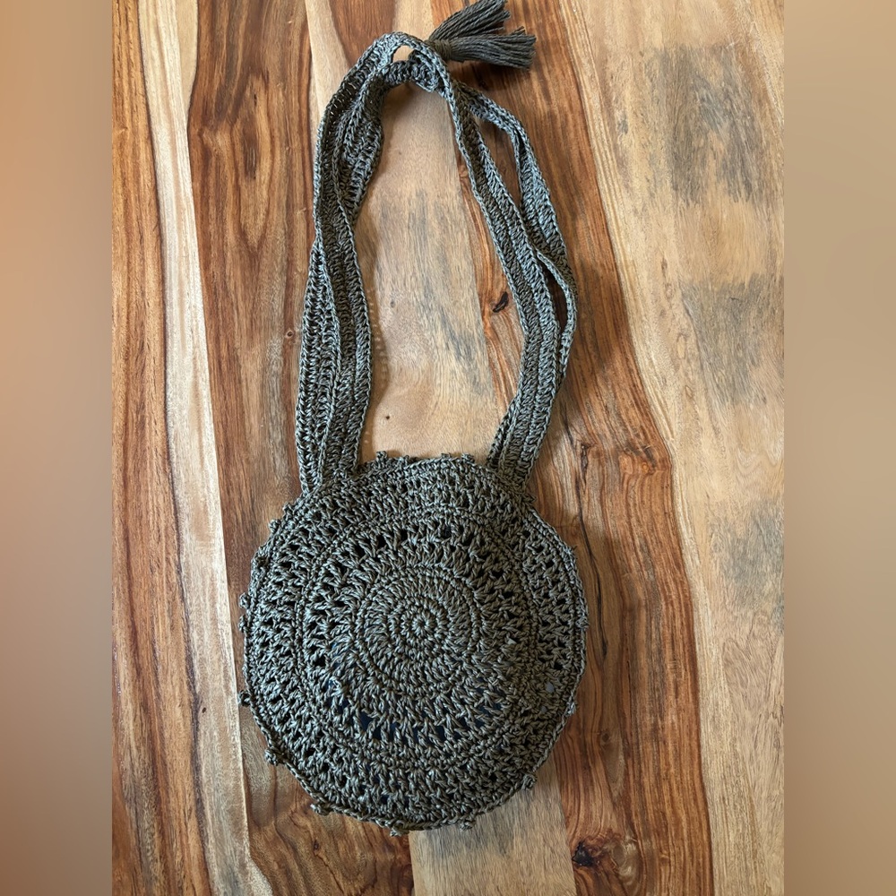 Free People Khaki Crochet Crossbody Bag